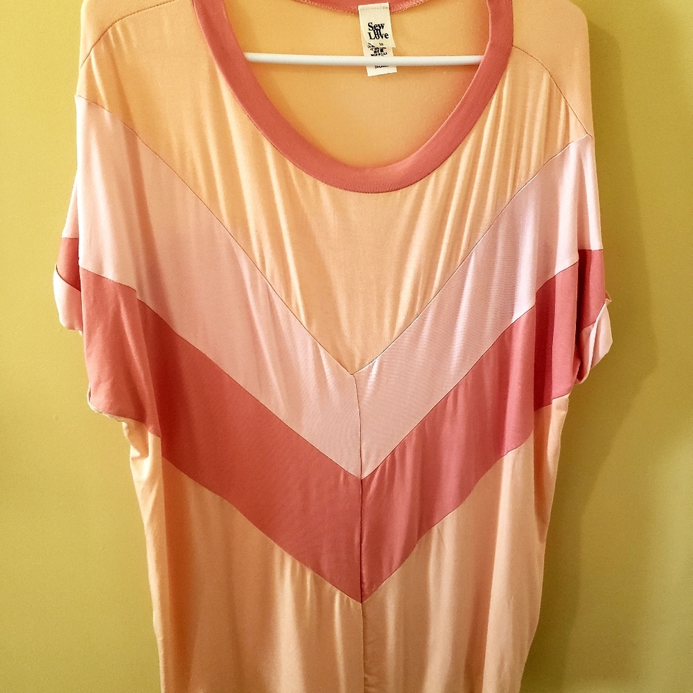 Sew in Love Color Block Chevron Shirt Peach Salmon Blush 3X